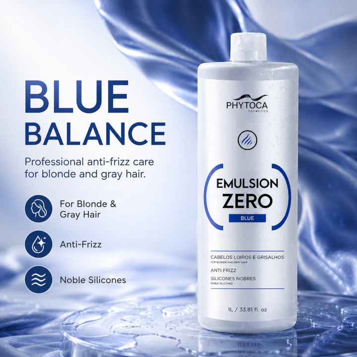 Tratamiento capilar Phytoca USA Emulsion Zero Blue de 1 litro para alisar y matizar cabellos rubios y grises.