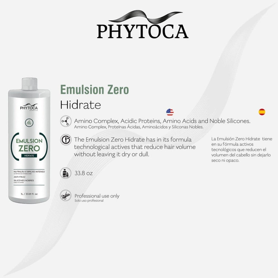 Botella de 1 litro de Phytoca USA Emulsion Zero Hidrate, tratamiento alisador profesional sin formaldehído con aminoácidos.