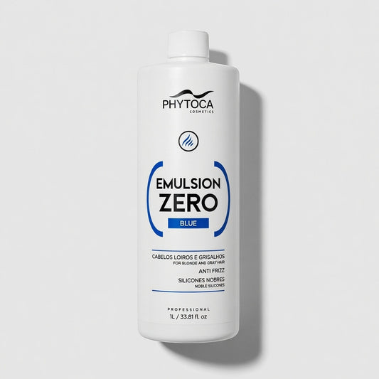Tratamiento capilar profesional Phytoca USA Emulsion Zero Blue de 1 litro para cabellos rubios y grisáceos anti-frizz