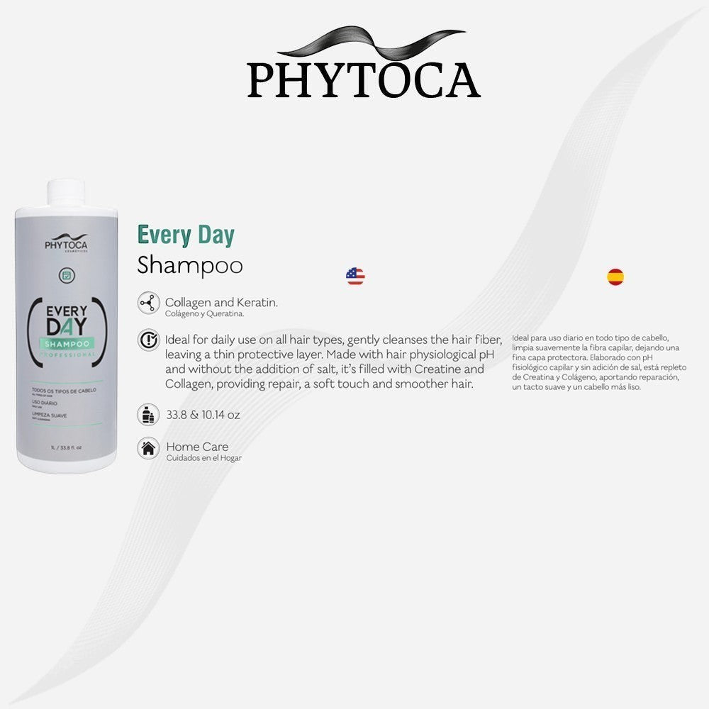 Botella de Phytoca USA Every Day Shampoo de 32 oz con colágeno y queratina para uso diario en todo tipo de cabello