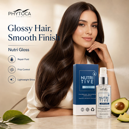 Fluido reparador Nutri Gloss de Phytoca USA para cabello brillante y sin frizz con aguacate y fórmula nutritiva