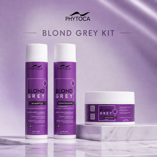 Kit Phytoca USA Blond Grey con champú, acondicionador y mascarilla para neutralizar tonos amarillos en cabello rubio
