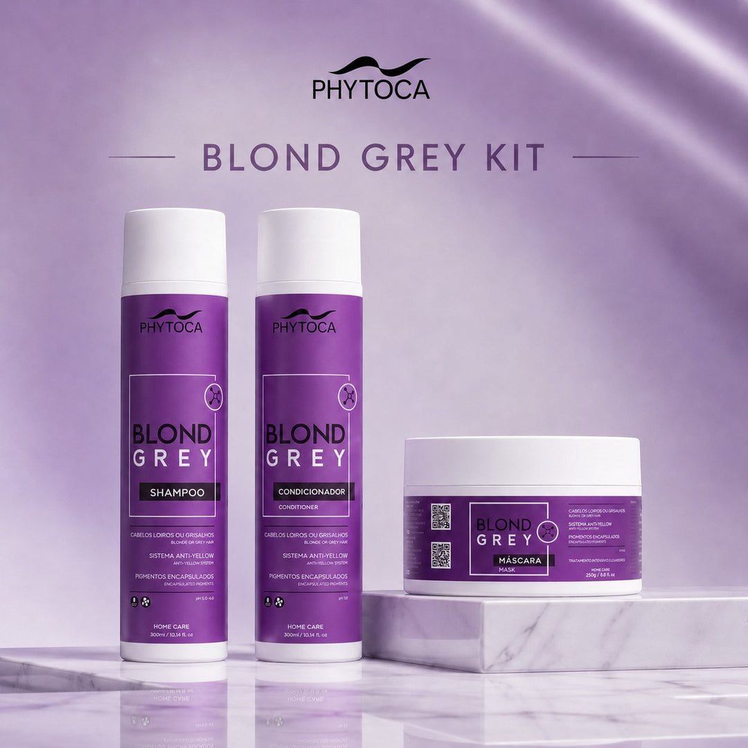 Kit Phytoca USA Blond Grey con champú, acondicionador y mascarilla para neutralizar tonos amarillos en cabello rubio