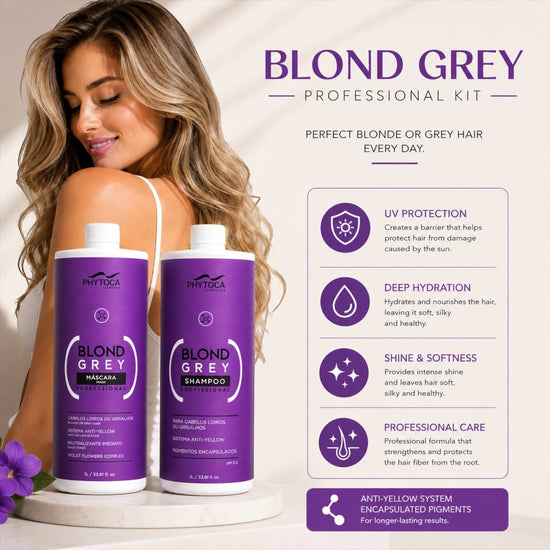 Kit profesional Phytoca USA Blond Grey con champú y mascarilla para neutralizar tonos amarillos en cabello rubio o gris