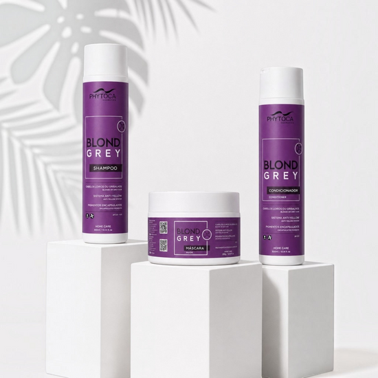 Kit de cuidado capilar Phytoca USA Blond Grey con champú, acondicionador y mascarilla para cabellos rubios y grises.