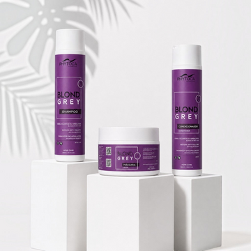 Kit de cuidado capilar Phytoca USA Blond Grey con champú, acondicionador y mascarilla para cabellos rubios y grises.