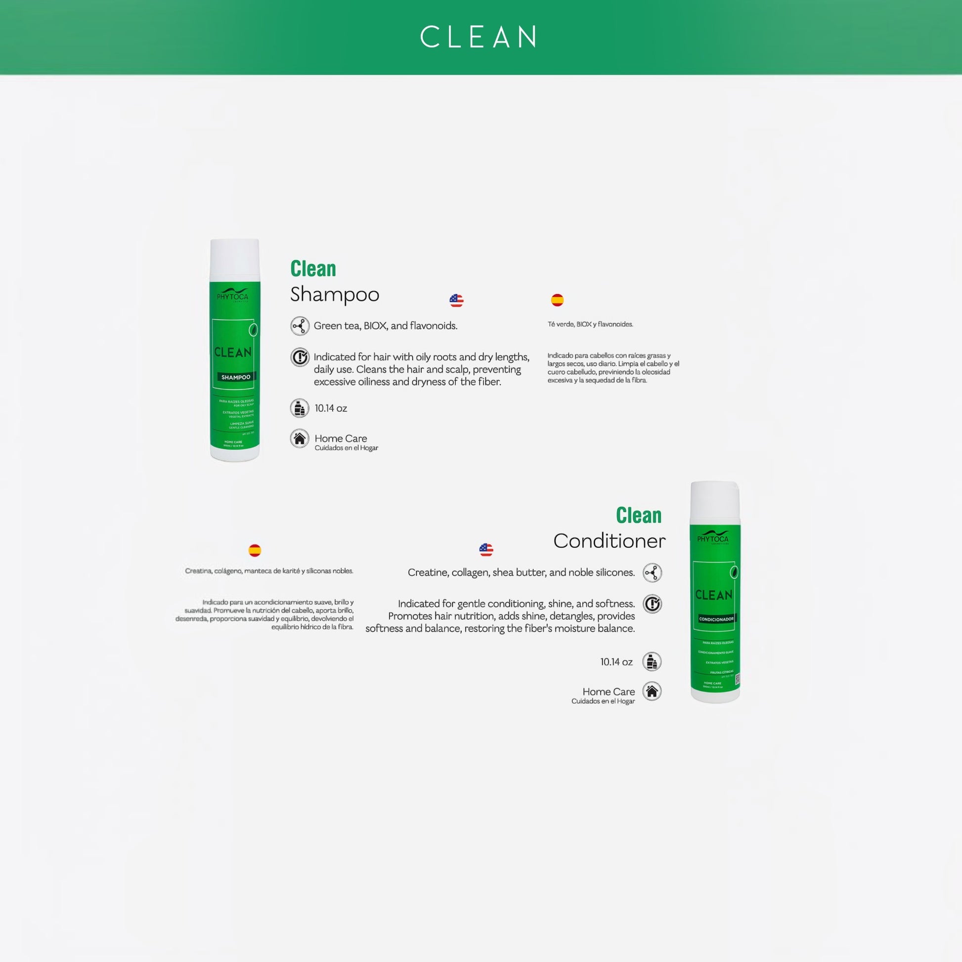 Kit de cuidado capilar Phytoca USA Clean con champú y acondicionador para cabello graso con extractos botánicos