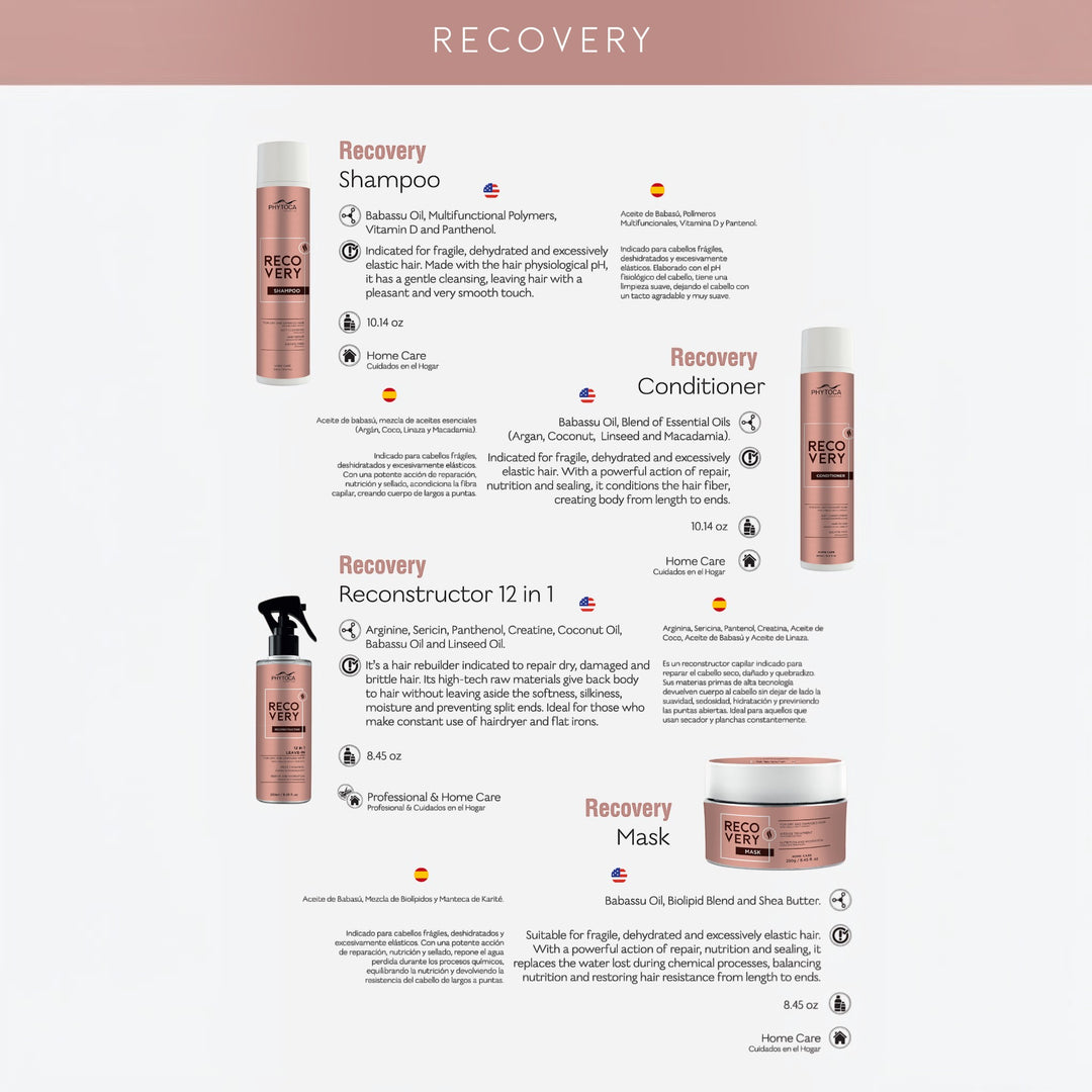 Kit de cuidado capilar Phytoca USA Recovery con champú, acondicionador, reconstructor 12 en 1 y mascarilla reparadora
