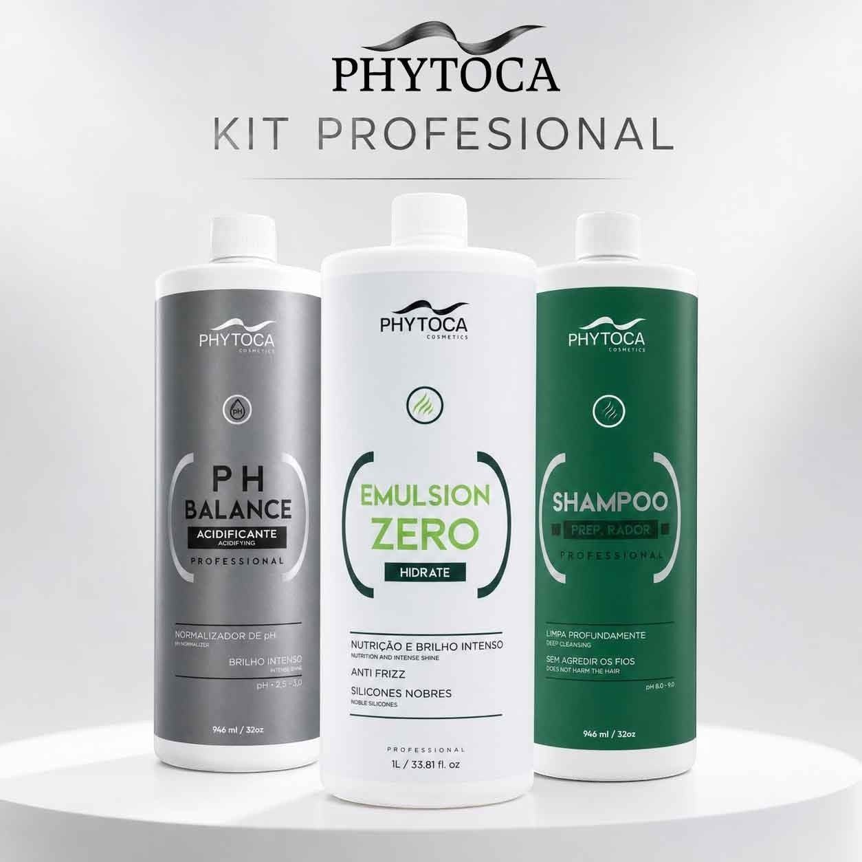 Kit profesional Phytoca USA con PH Balance, Emulsion Zero y Prep Shampoo para tratamiento capilar de 946ml y 1L