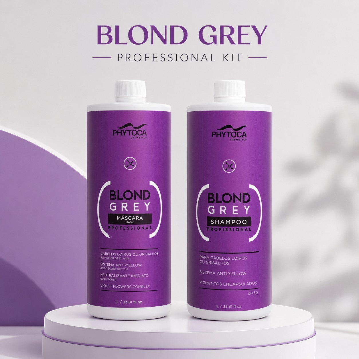 Kit profesional Phytoca USA Blond Grey con champú y mascarilla para neutralizar tonos amarillos en cabello rubio o gris