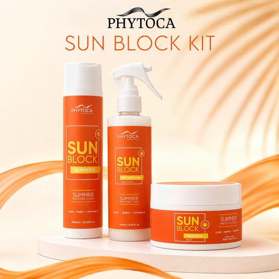 Kit de cuidado capilar Phytoca USA Sun Block con champú, leave-in y mascarilla para protección solar y contra el cloro.