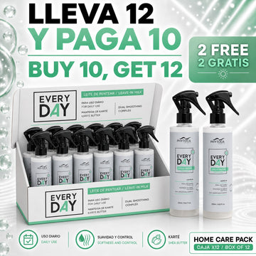 Pack de 12 unidades de Phytoca USA Every Day Leave-In Milk, protector térmico hidratante con manteca de karité.
