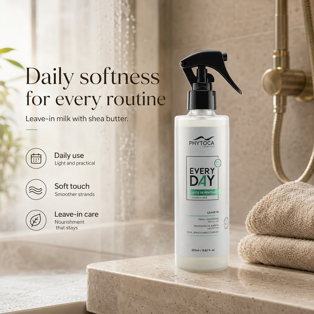 Spray Phytoca USA Every Day Leave-in Milk con manteca de karité para hidratación y protección térmica del cabello