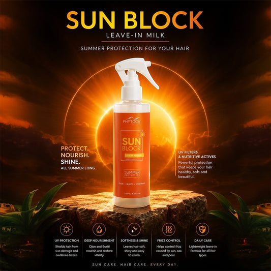 Leche capilar protectora Phytoca USA Sun Block con aceite de Ojon y Buriti para proteger el cabello del sol y cloro