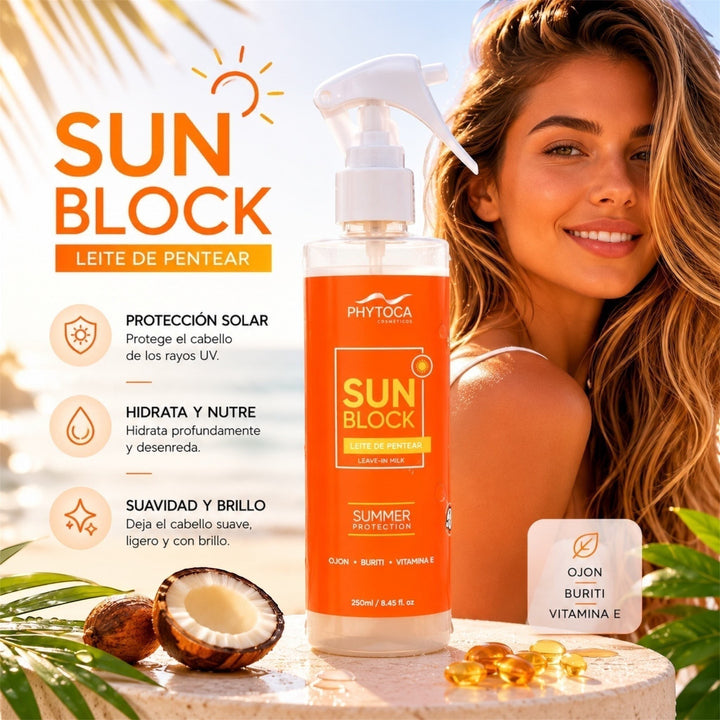 Leche capilar protectora Phytoca USA Sun Block con aceite de Ojon y vitamina E para proteger el cabello del sol