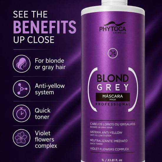 Mascarilla capilar Phytoca USA Blond Grey de 1 litro para neutralizar tonos amarillentos en cabellos rubios o grises.