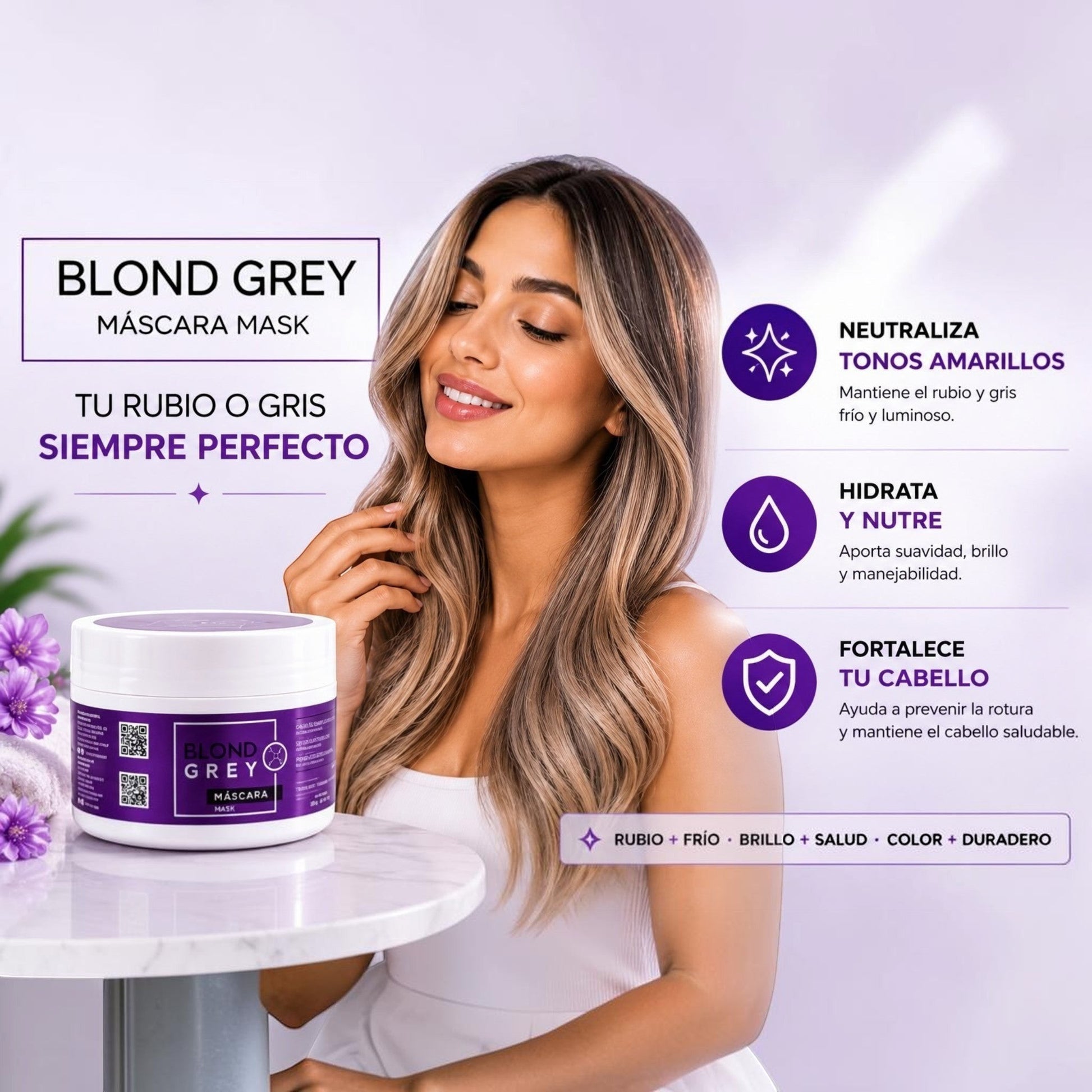 Mascarilla capilar Phytoca USA Blond Grey para neutralizar tonos amarillos en cabello rubio o gris con brillo intenso
