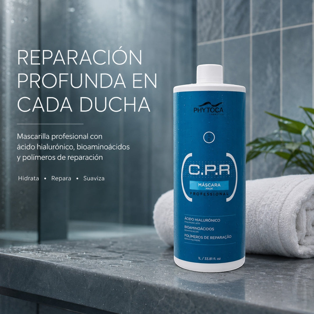 Mascarilla capilar profesional Phytoca USA C.P.R de 1 litro para reparación profunda con ácido hialurónico y aminoácidos