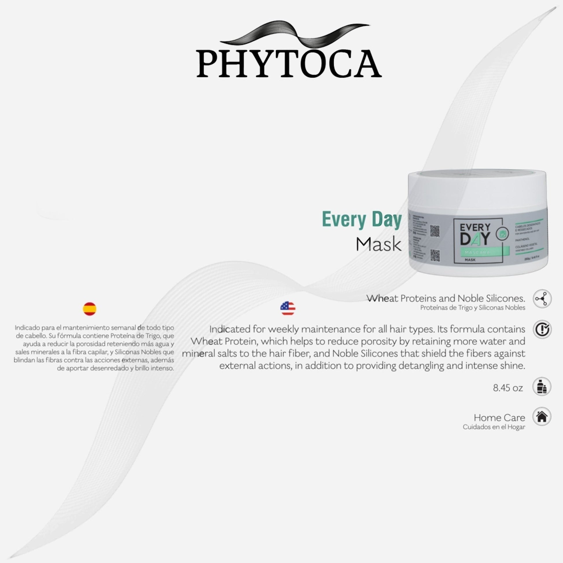 Mascarilla capilar Phytoca USA Every Day Mask con proteínas de trigo y siliconas para hidratación y brillo intenso