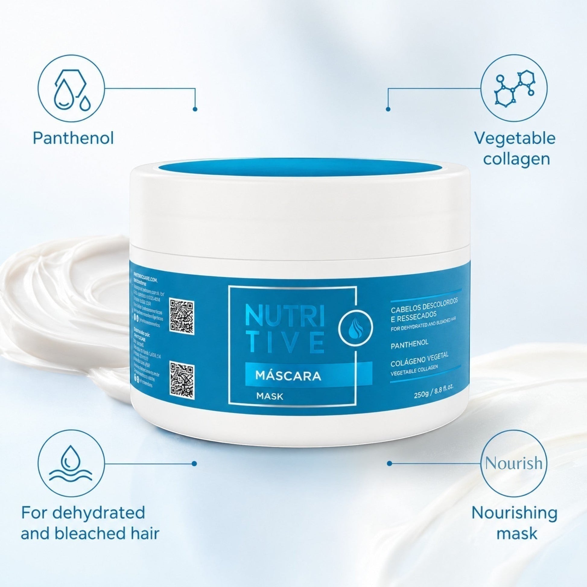 Mascarilla capilar nutritiva Phytoca USA con pantenol y colágeno para cabello seco, teñido o decolorado