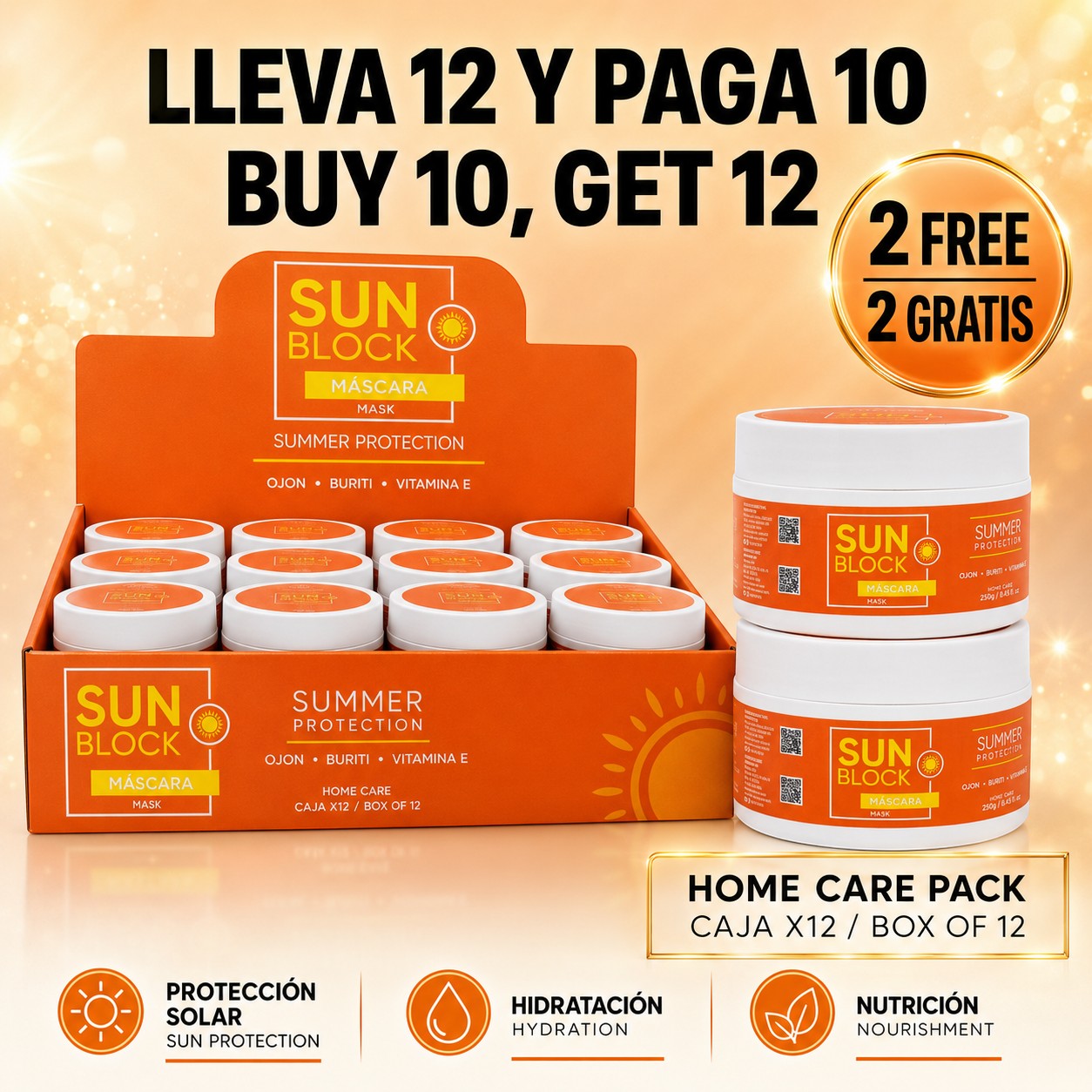 Pack de 12 mascarillas capilares Phytoca USA Sun Block para protección solar, hidratación y nutrición intensa.