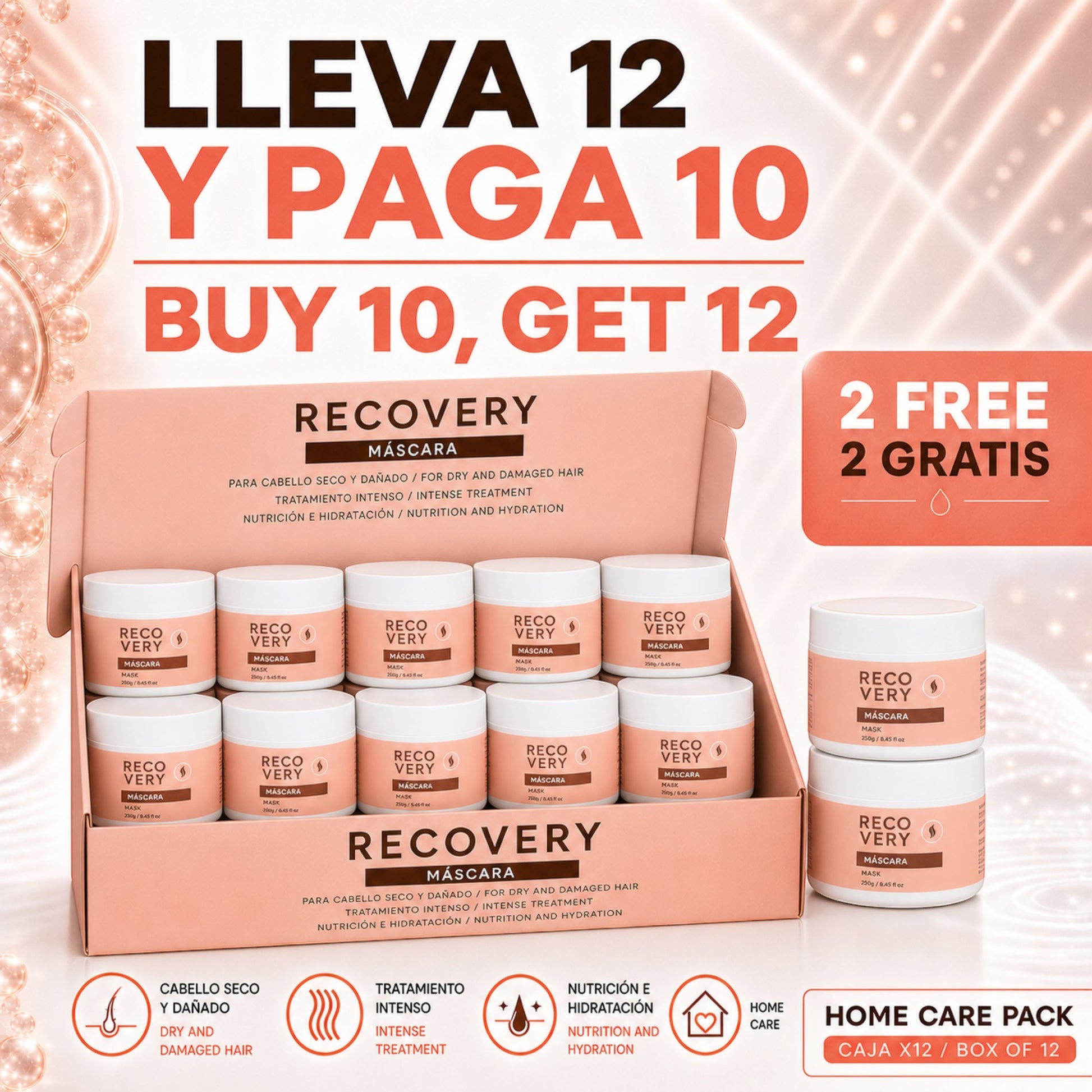 Pack de 12 mascarillas capilares Phytoca USA Recovery para cabello seco y dañado con nutrición e hidratación intensa