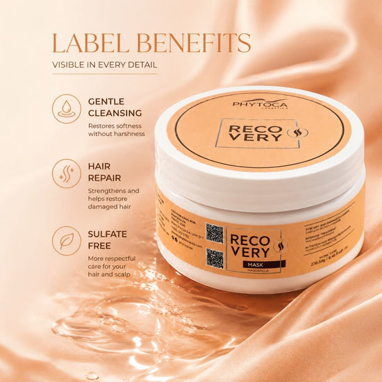 Mascarilla capilar Phytoca USA Recovery en tarro blanco con etiqueta naranja sobre fondo de seda suave