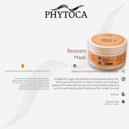 Mascarilla capilar reparadora Phytoca USA Recovery Mask en tarro redondo para cabello dañado y deshidratado