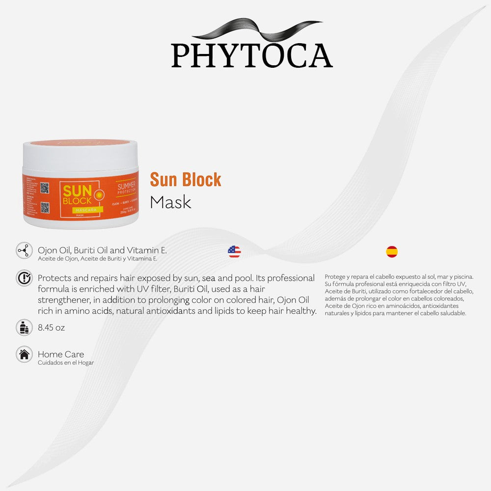 Mascarilla capilar Phytoca USA SunBlock con aceite de Ojon y Buriti para proteger el cabello del sol y el cloro