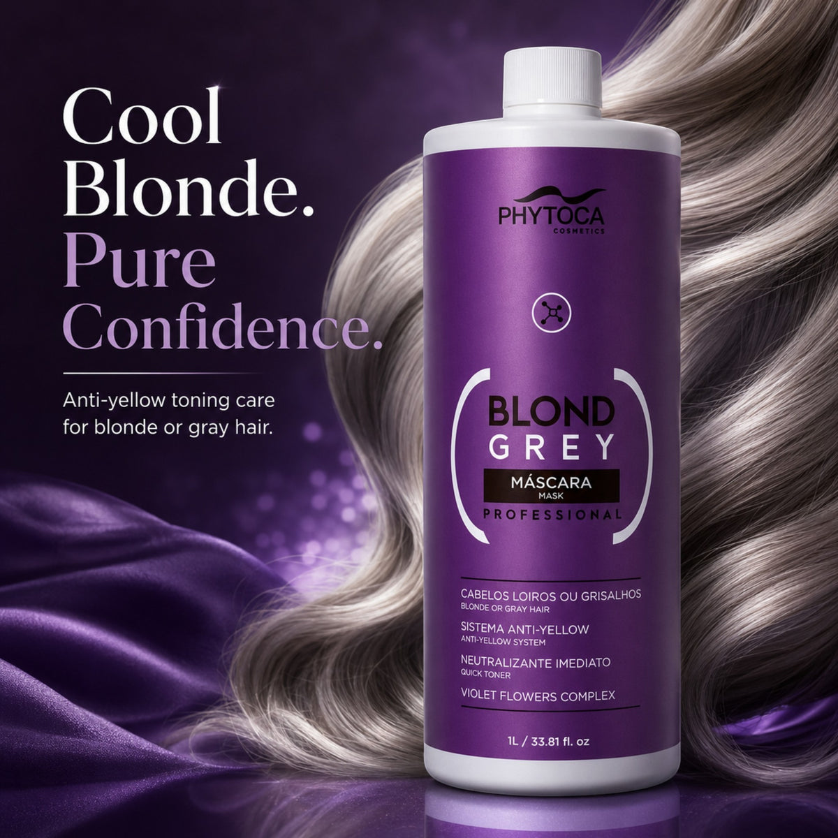 Mascarilla matizadora Phytoca USA Blond Grey de 1L para neutralizar tonos amarillentos en cabellos rubios y grises.