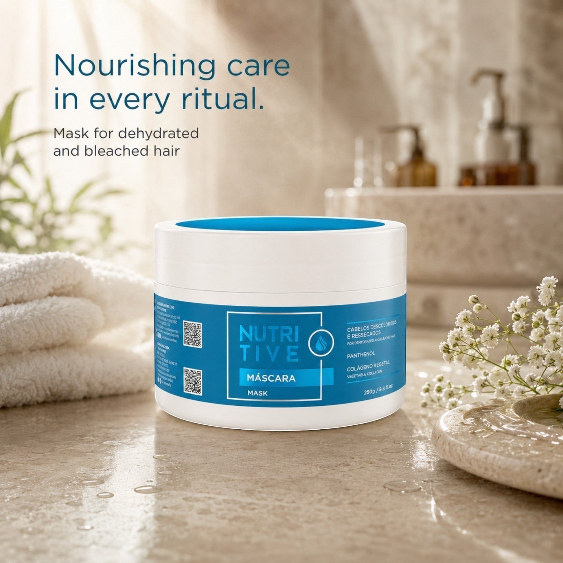 Mascarilla capilar nutritiva Phytoca USA para cabello deshidratado y teñido con pantenol y colágeno vegetal
