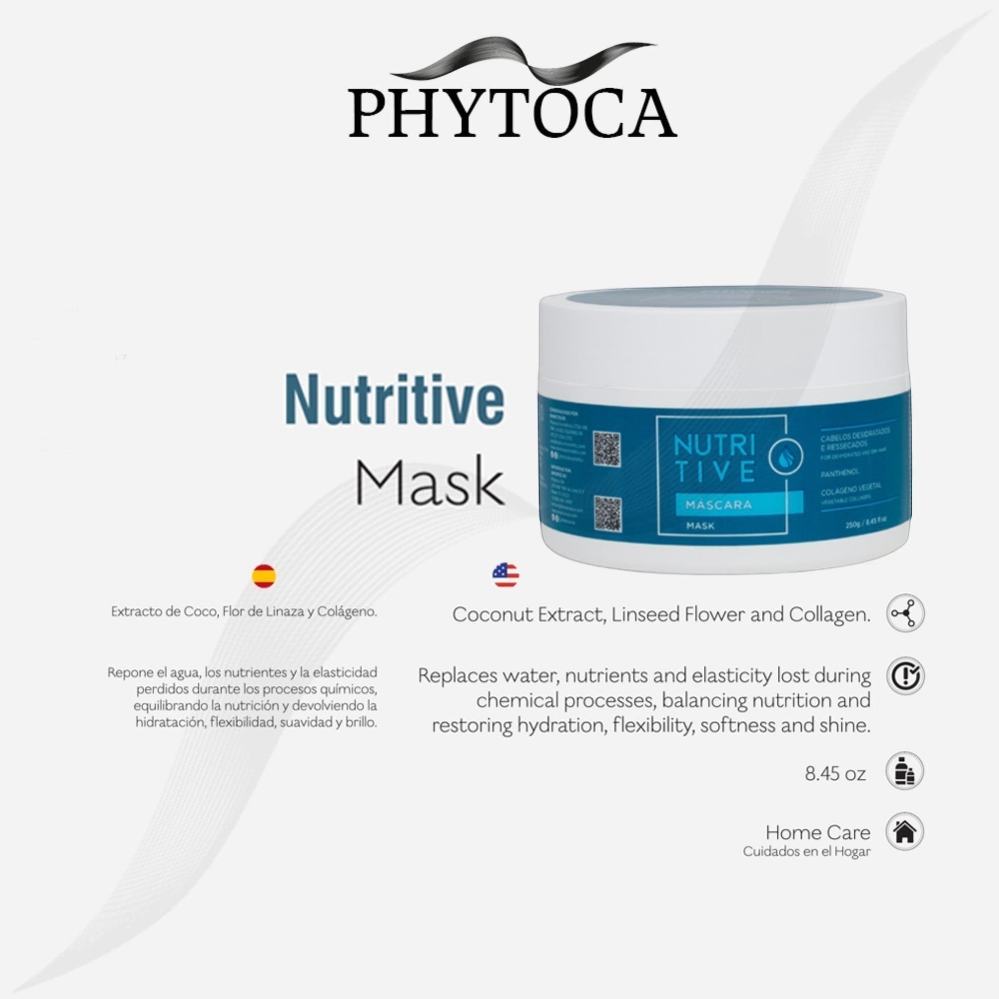 Mascarilla capilar nutritiva Phytoca USA con pantenol y colágeno para hidratar y reparar cabellos secos y dañados