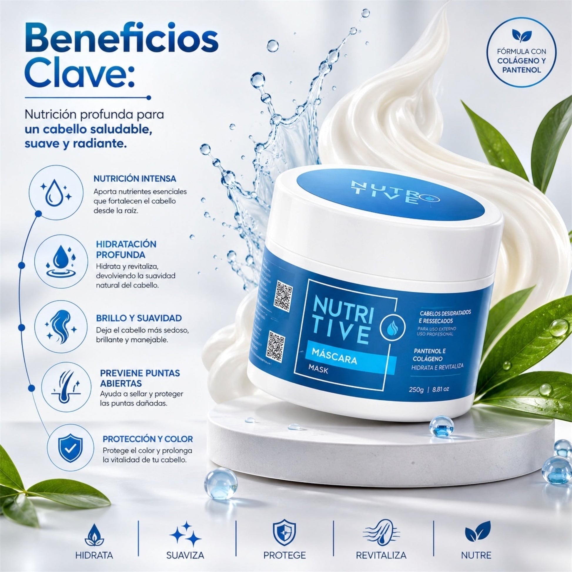 Mascarilla capilar Phytoca USA Nutritive con colágeno y pantenol para hidratación profunda y brillo en cabello seco