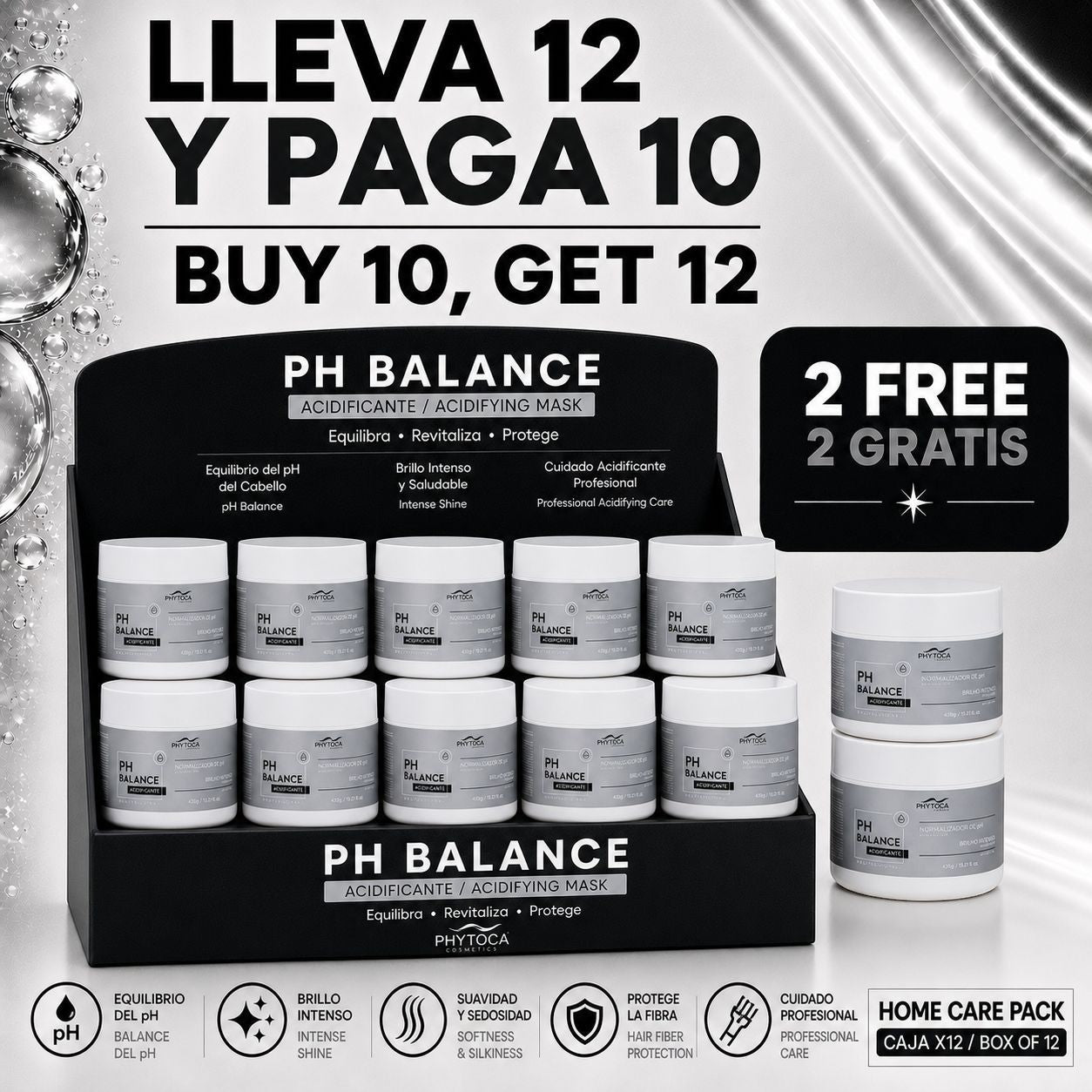 Pack de 12 mascarillas capilares Phytoca USA PH Balance para hidratación, brillo y control del encrespamiento