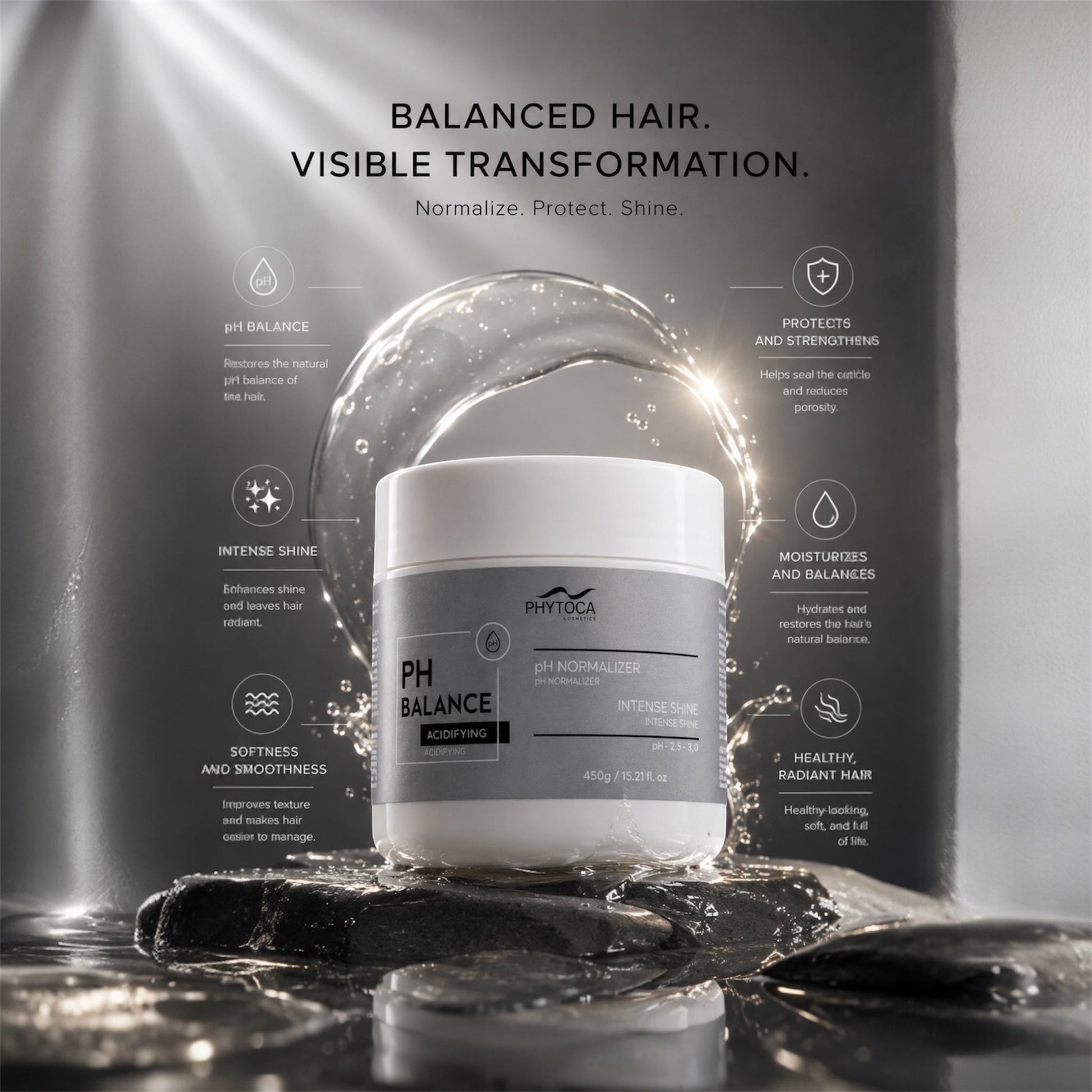 Mascarilla capilar Phytoca USA PH Balance en tarro de 450g para hidratación intensa, brillo y control del encrespado