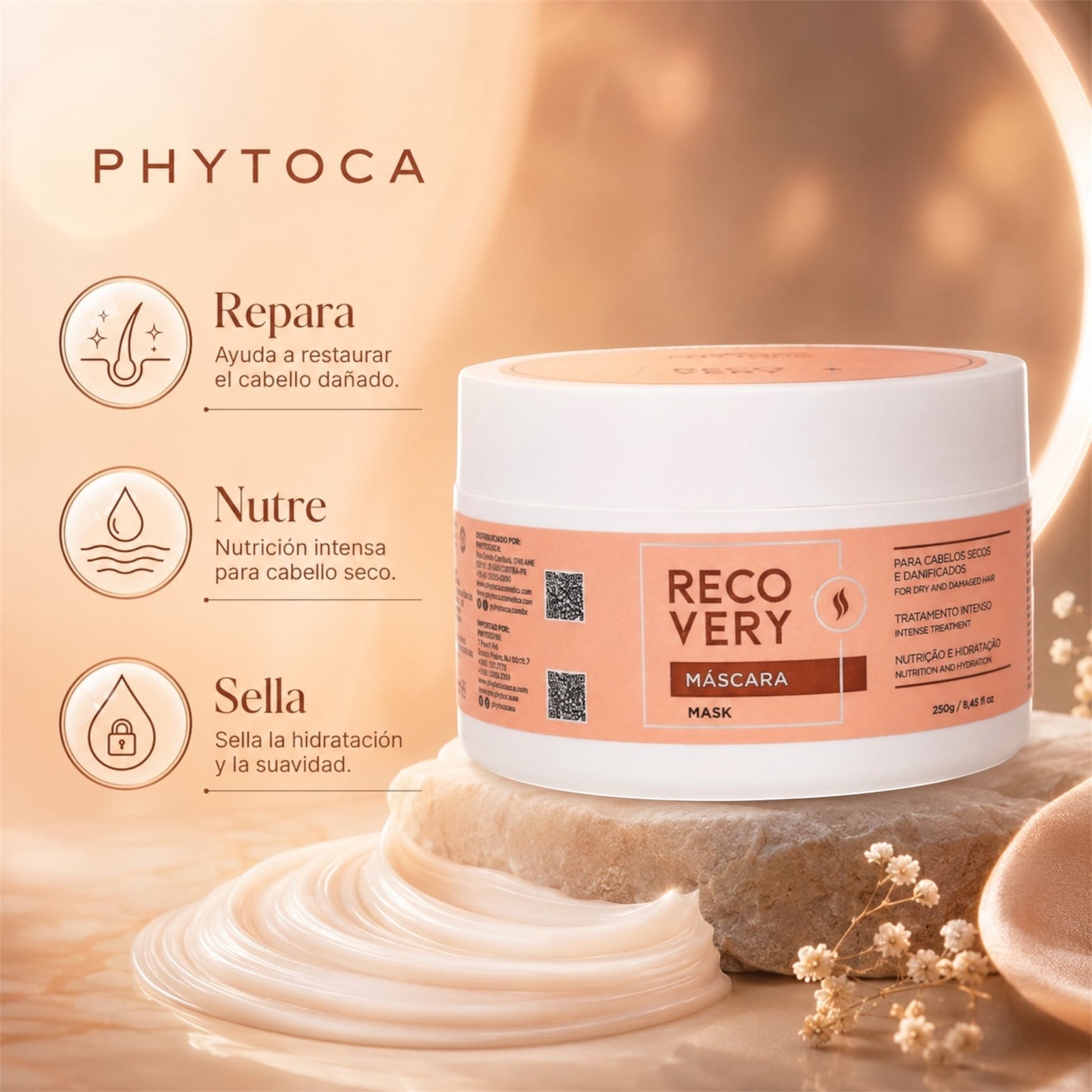 Mascarilla capilar Phytoca USA Recovery para cabello dañado y seco, tarro de 250g con crema reparadora y nutritiva