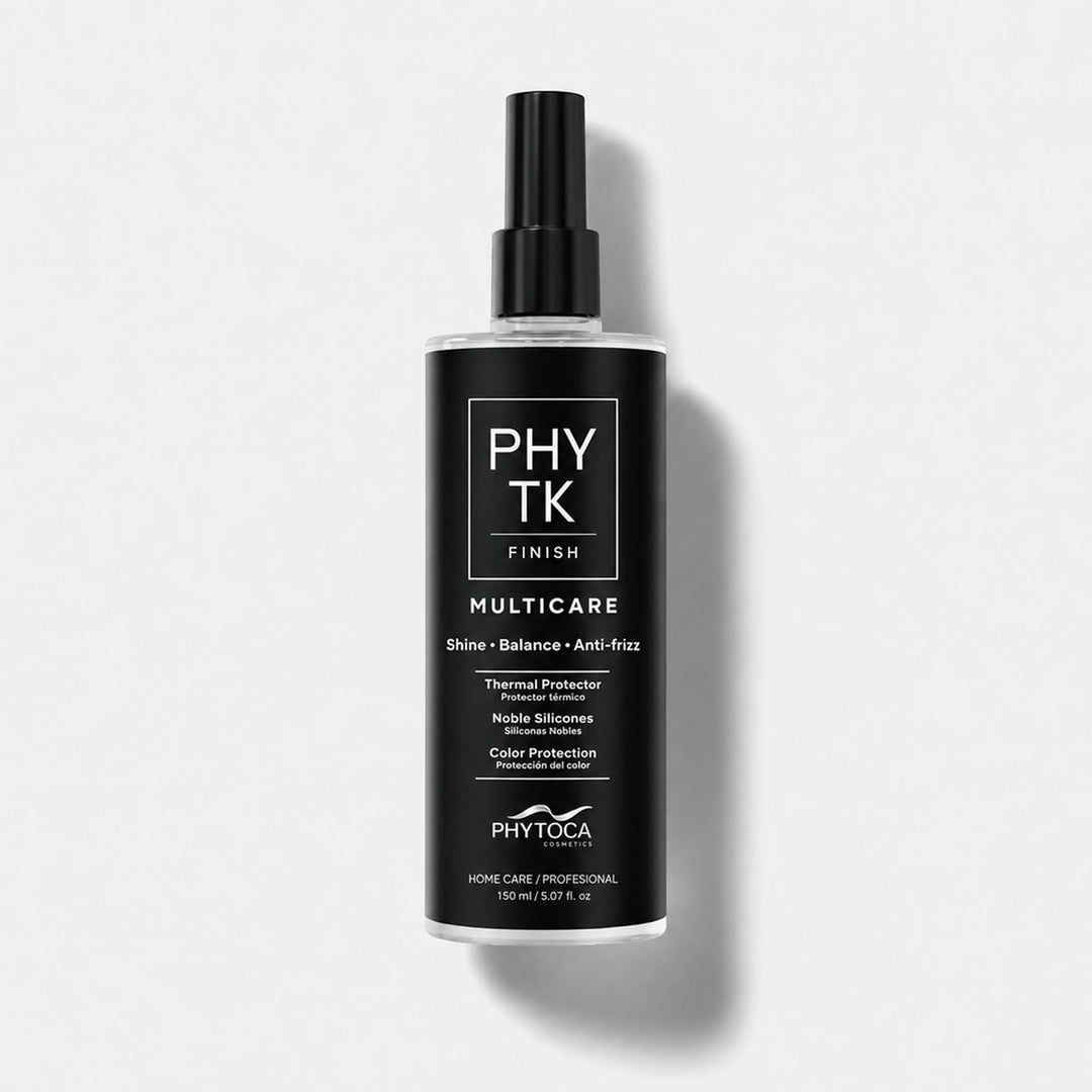 Spray protector térmico Multicare de Phytoca USA en frasco negro con atomizador para proteger el cabello del calor.