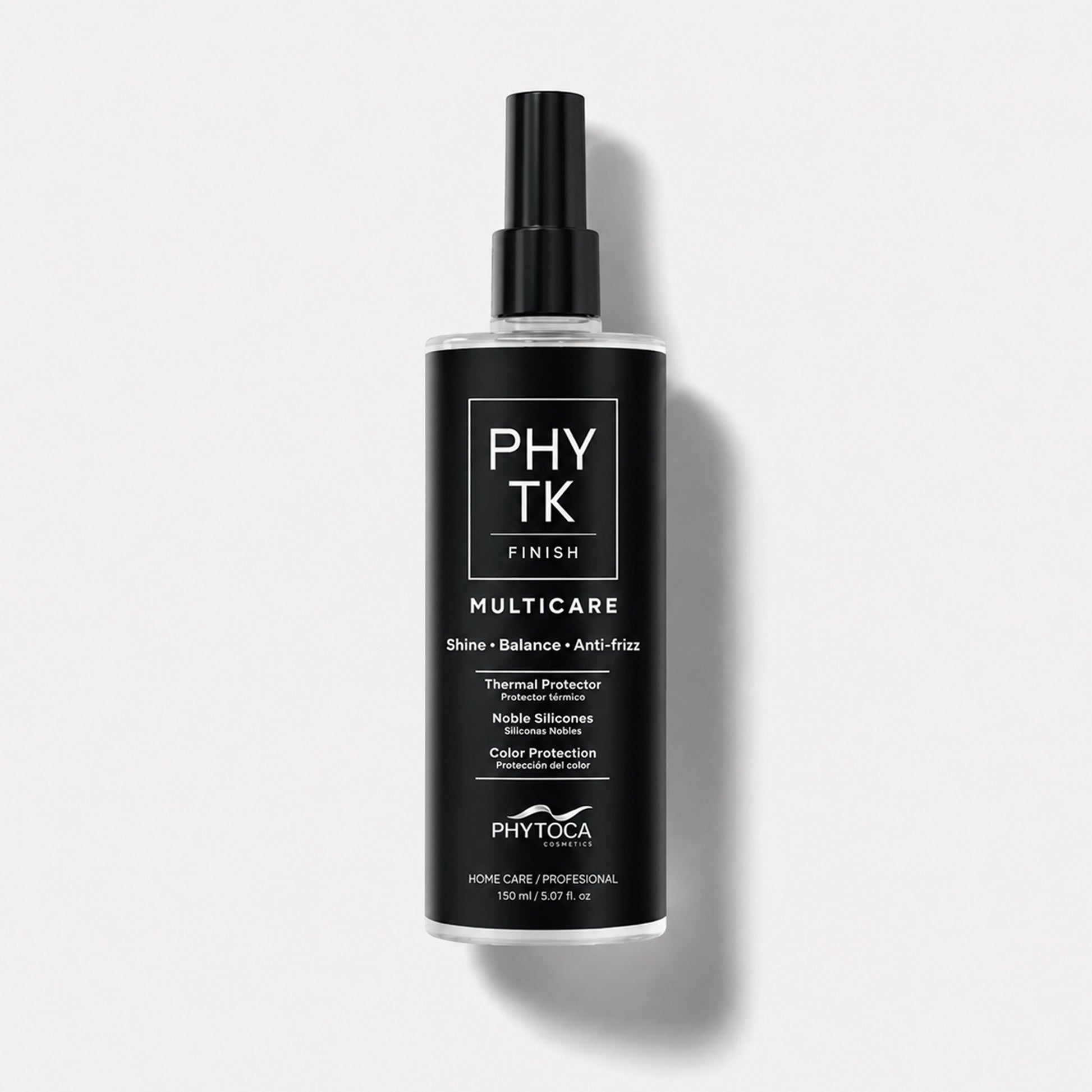 Spray protector térmico Multicare de Phytoca USA en frasco negro con atomizador para proteger el cabello del calor.