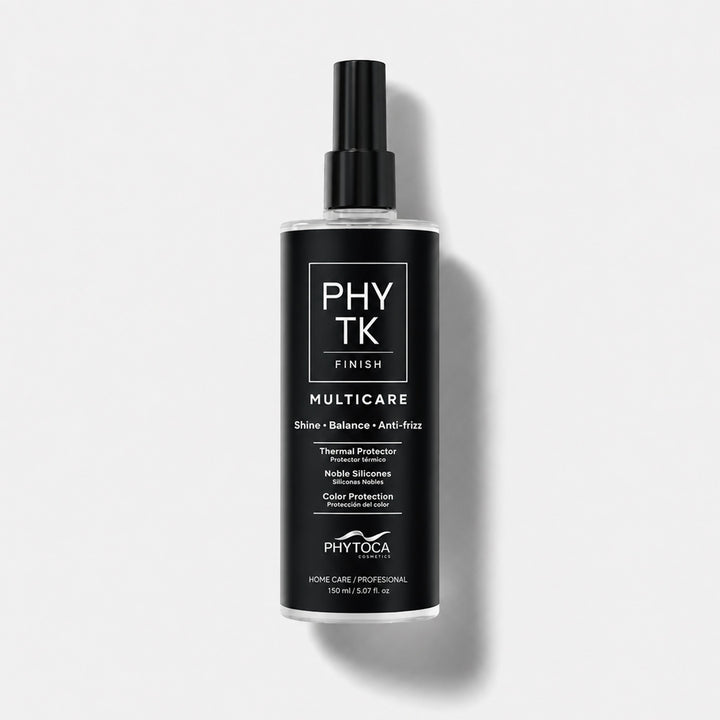 Spray protector térmico Multicare de Phytoca USA en frasco negro con atomizador para proteger el cabello del calor.