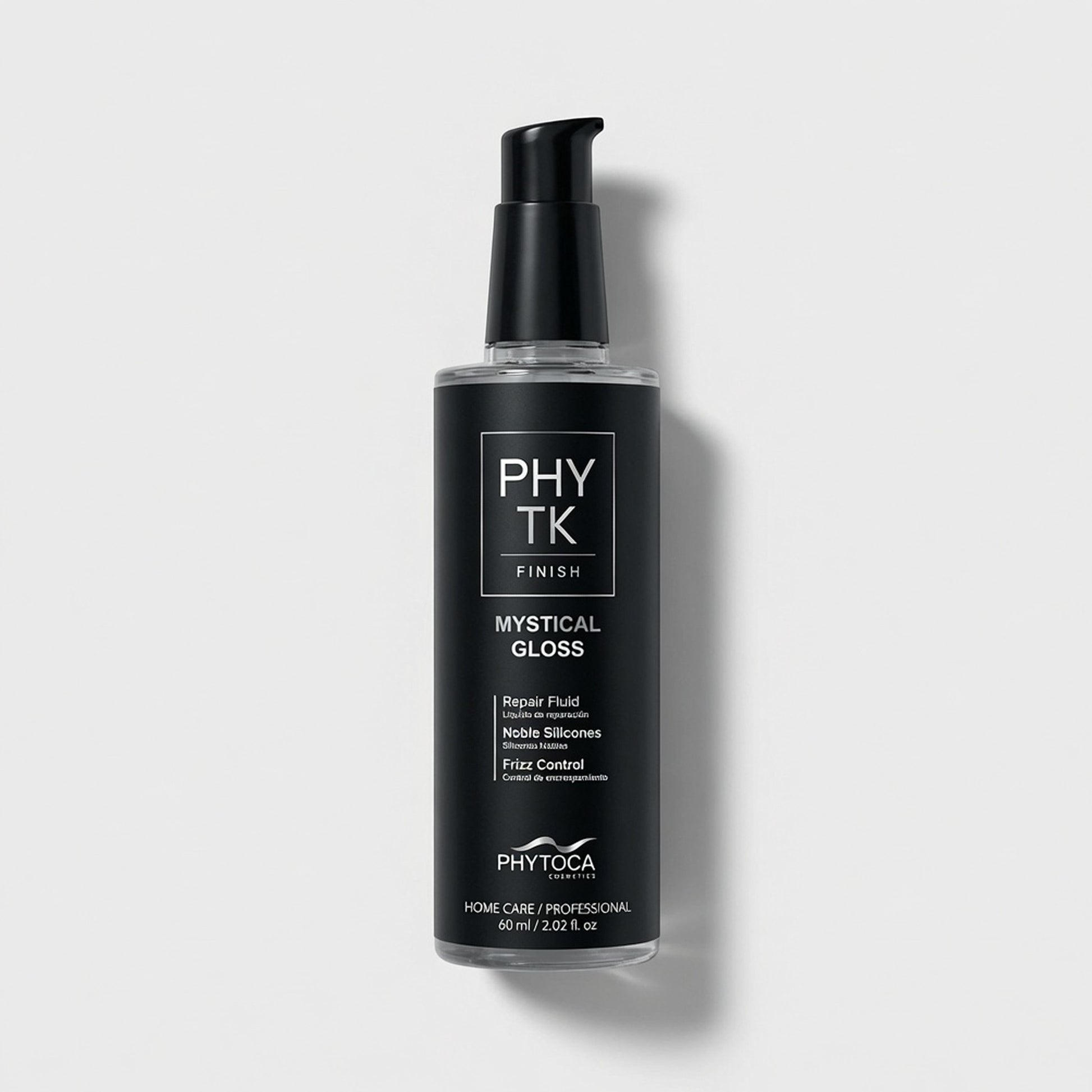 Serum capilar Phytoca USA Mystical Gloss con siliconas nobles para control de frizz y brillo intenso en frasco negro.