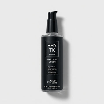 Serum capilar Phytoca USA Mystical Gloss con siliconas nobles para control de frizz y brillo intenso en frasco negro.
