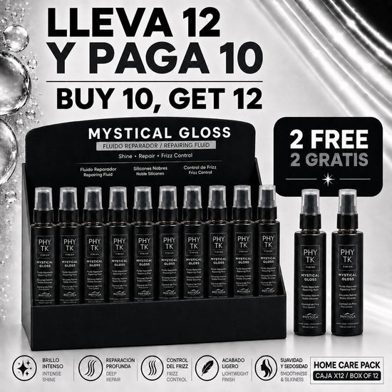 Pack de 12 sérums capilares Phytoca USA Mystical Gloss para brillo intenso y control de frizz en envases negros