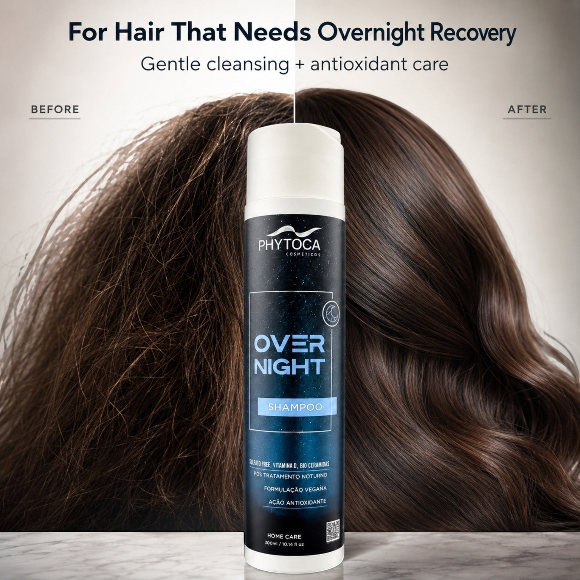 Champú Phytoca USA Overnight para recuperación capilar nocturna con vitamina D y ceramidas para cabello dañado