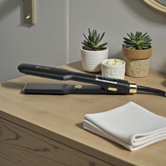 Plancha de pelo profesional de titanio Phytoca USA con pantalla digital LED y diseño elegante en color negro