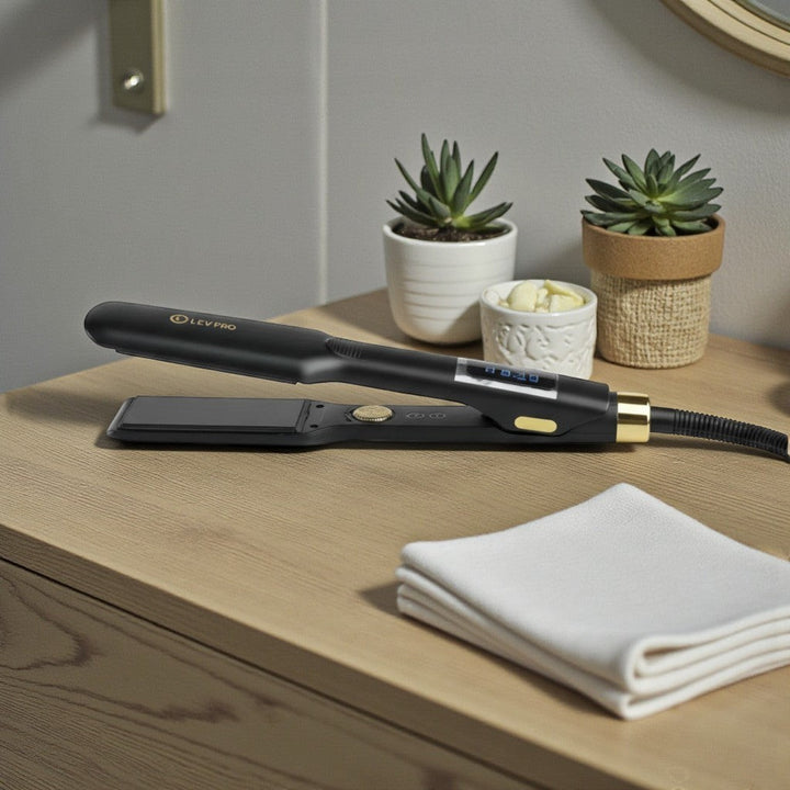 Plancha de pelo profesional de titanio Phytoca USA con pantalla digital LED y diseño elegante en color negro