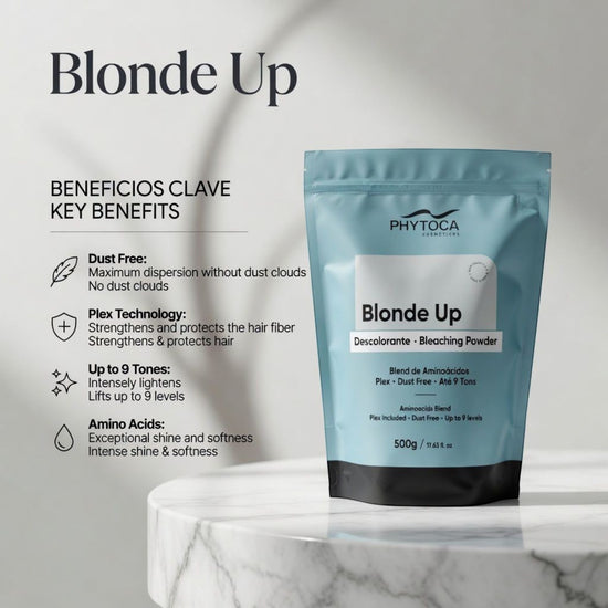 Polvo decolorante Phytoca USA Blonde Up de 500g con tecnología Plex para aclarar hasta 9 tonos sin polvo