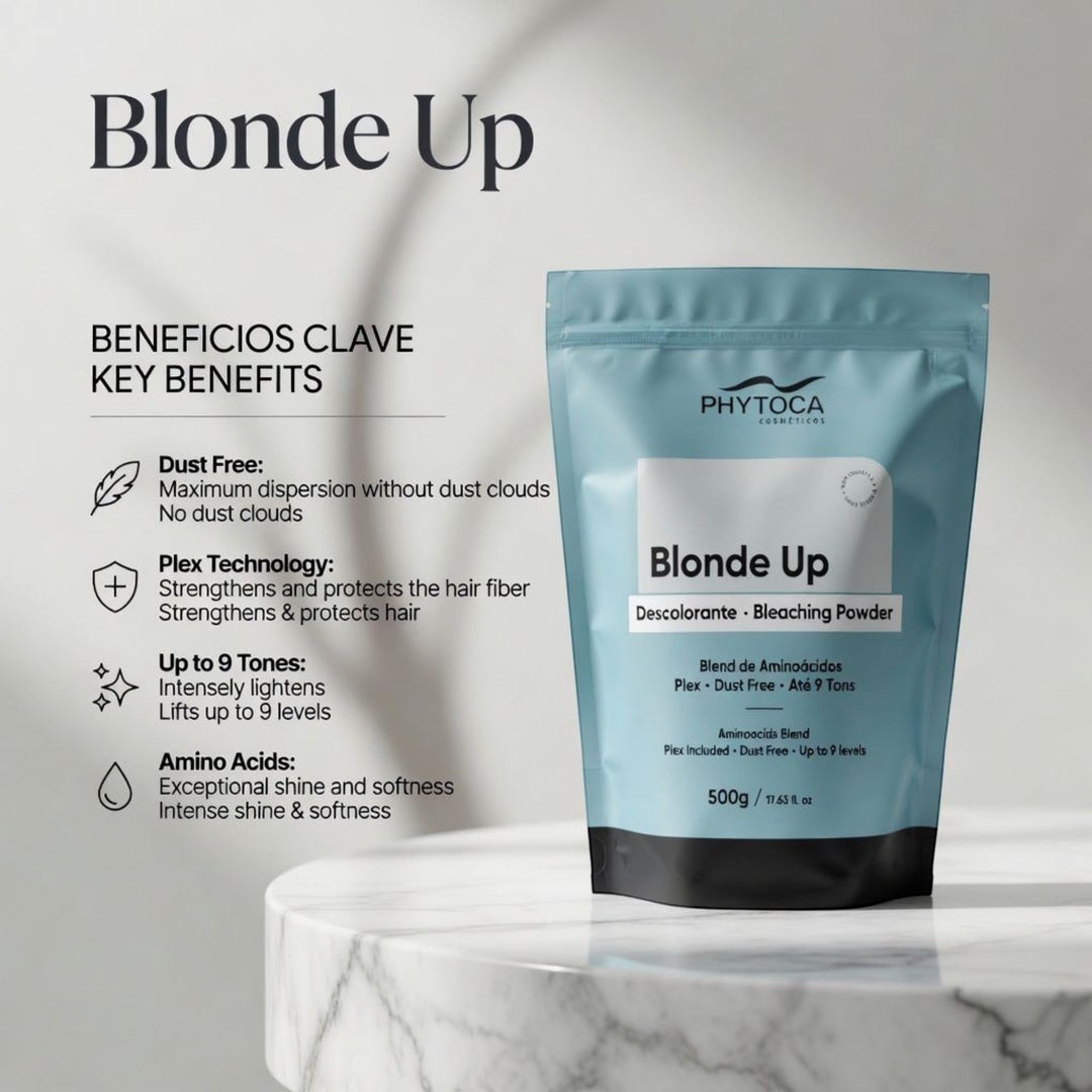 Polvo decolorante Phytoca USA Blonde Up de 500g con tecnología Plex para aclarar hasta 9 tonos sin polvo