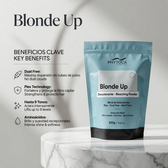Polvo decolorante Phytoca USA Blonde Up de 500g con tecnología Plex para aclarar hasta 9 tonos sin polvo
