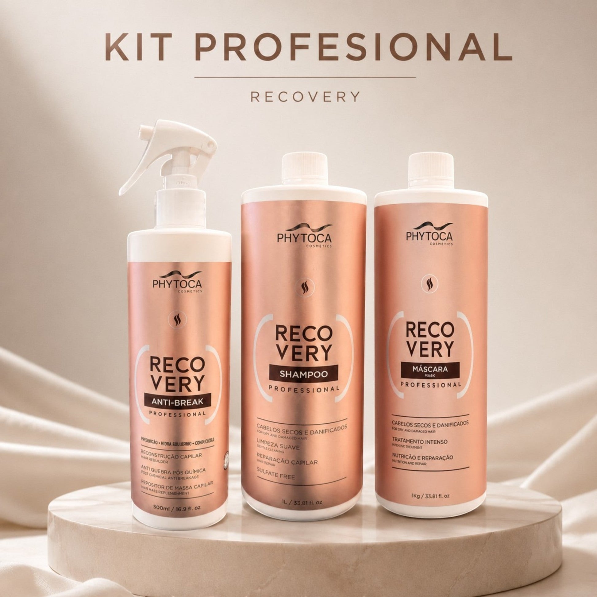 Kit de tratamiento capilar profesional Phytoca USA Recovery con champú, mascarilla y spray anti-rotura para cabello dañado