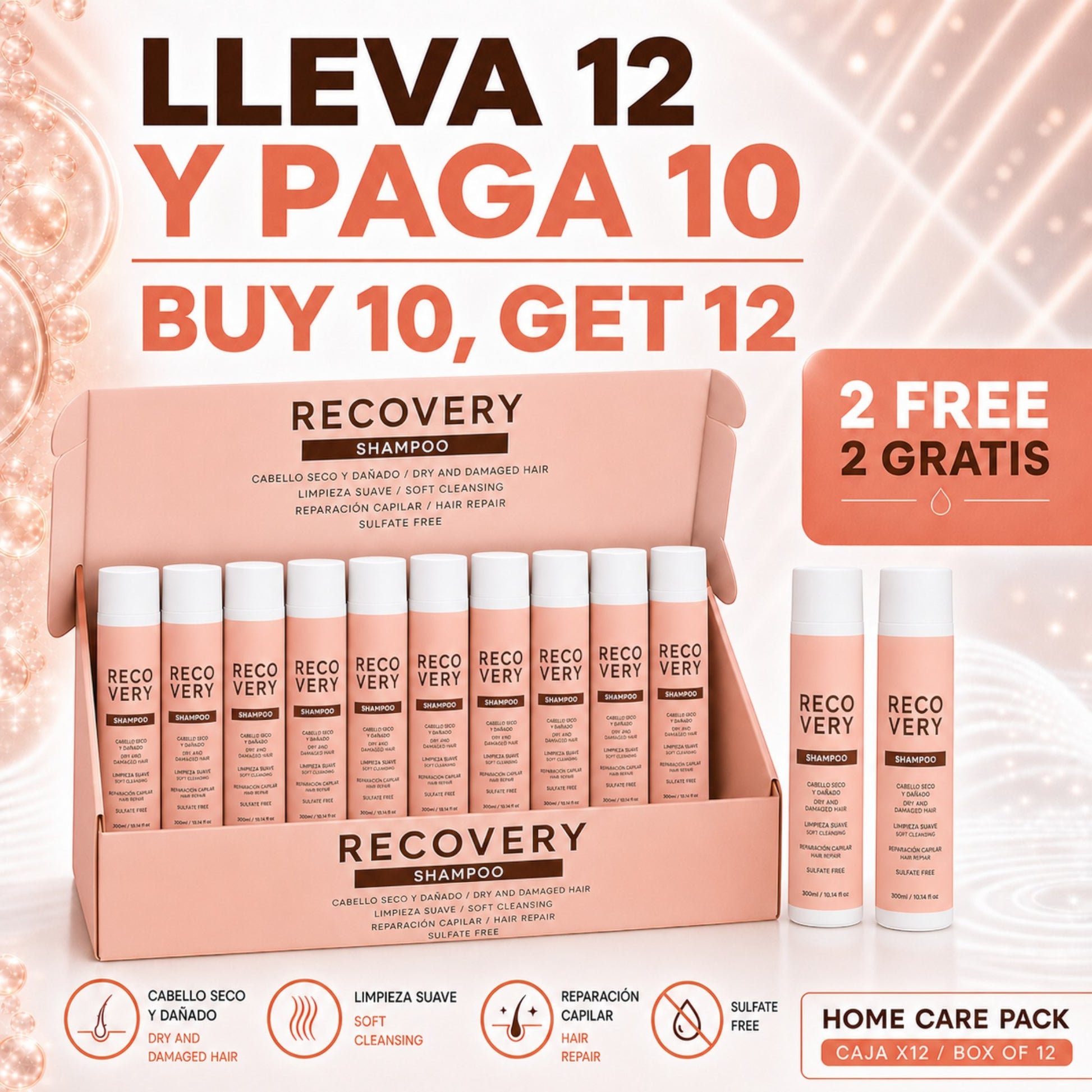 Pack de 12 champús Phytoca USA Recovery para cabello seco y dañado con fórmula reparadora sin sulfatos